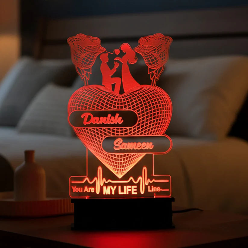 Two Rose 3d Heart Lamp