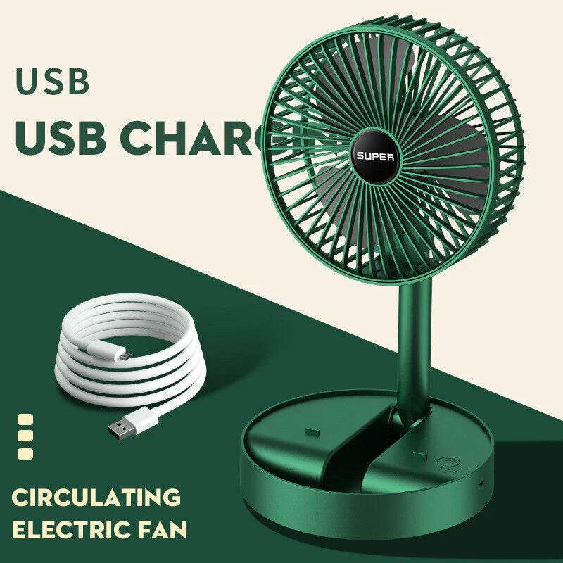 Smart Telescopic Rechargeable Fan – 3-Speed Foldable Personal Cooler & Desk Stand